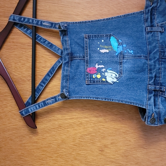 Cat & Jack Distrssed Painted Denim overalls Kid's Size L (10/12) - Picture 2 of 5